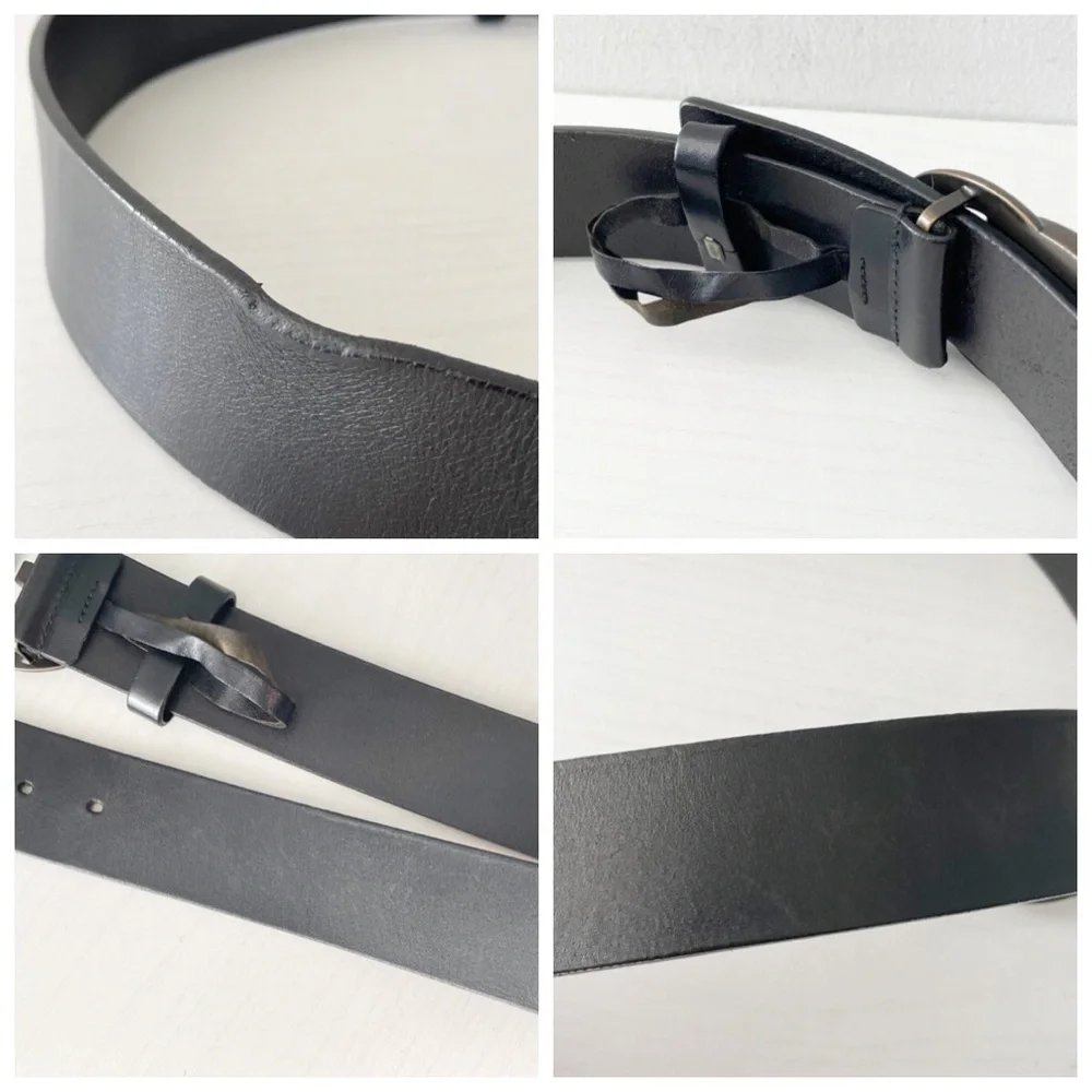 Gucci black leather solid bronze interlocking GG buckle belt